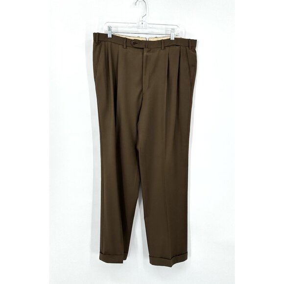 BRIONI DELTA dress pants 100% wool pleated cuffed made in italy brown W36 32L - Picture 1 of 10